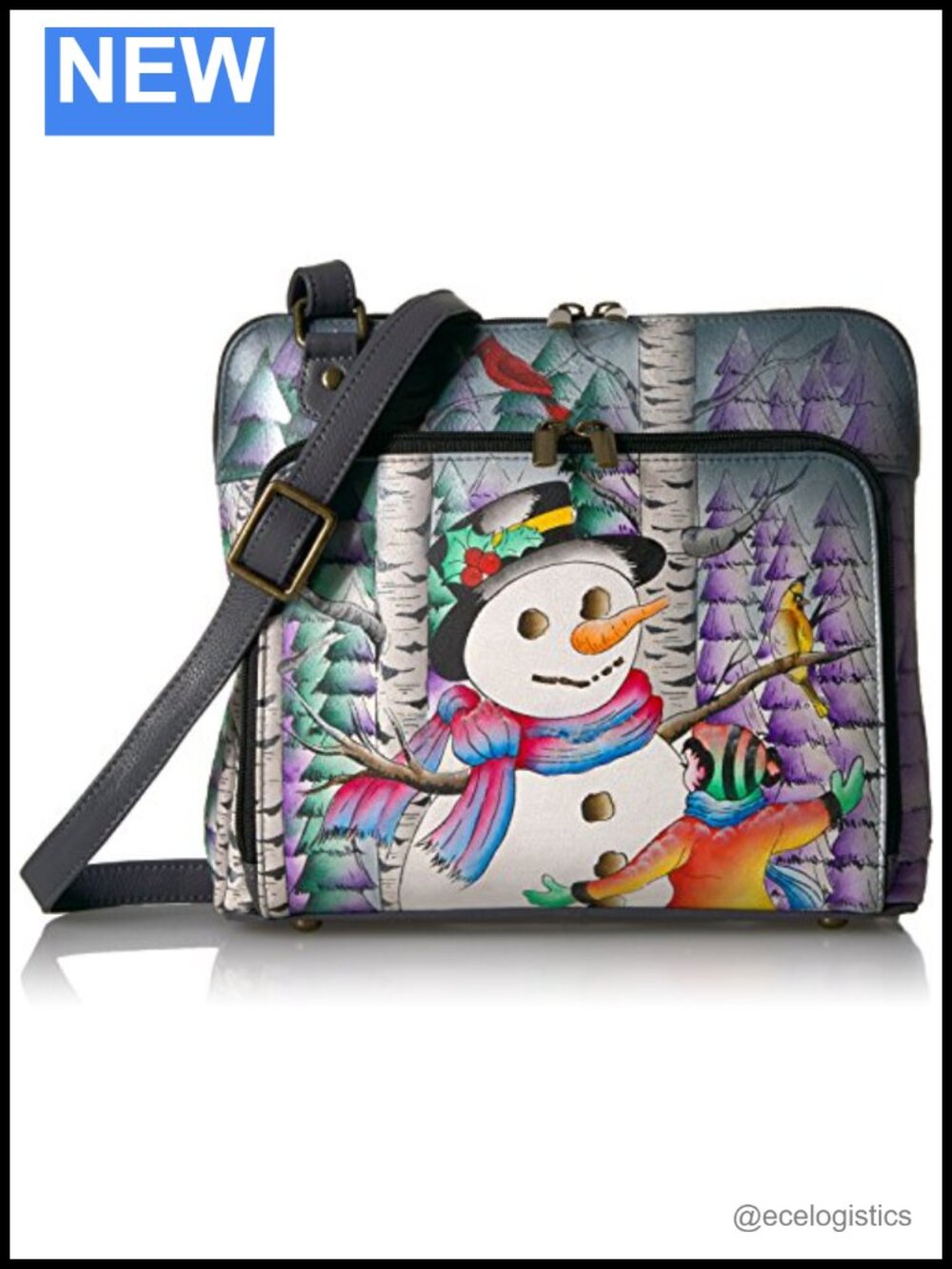 Handpainted Leather Crossbody Bag RFID Organizer Zip Around